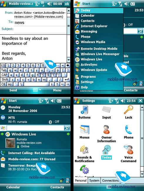 Screenshots of Windows Mobile 6, from mobile-review.com